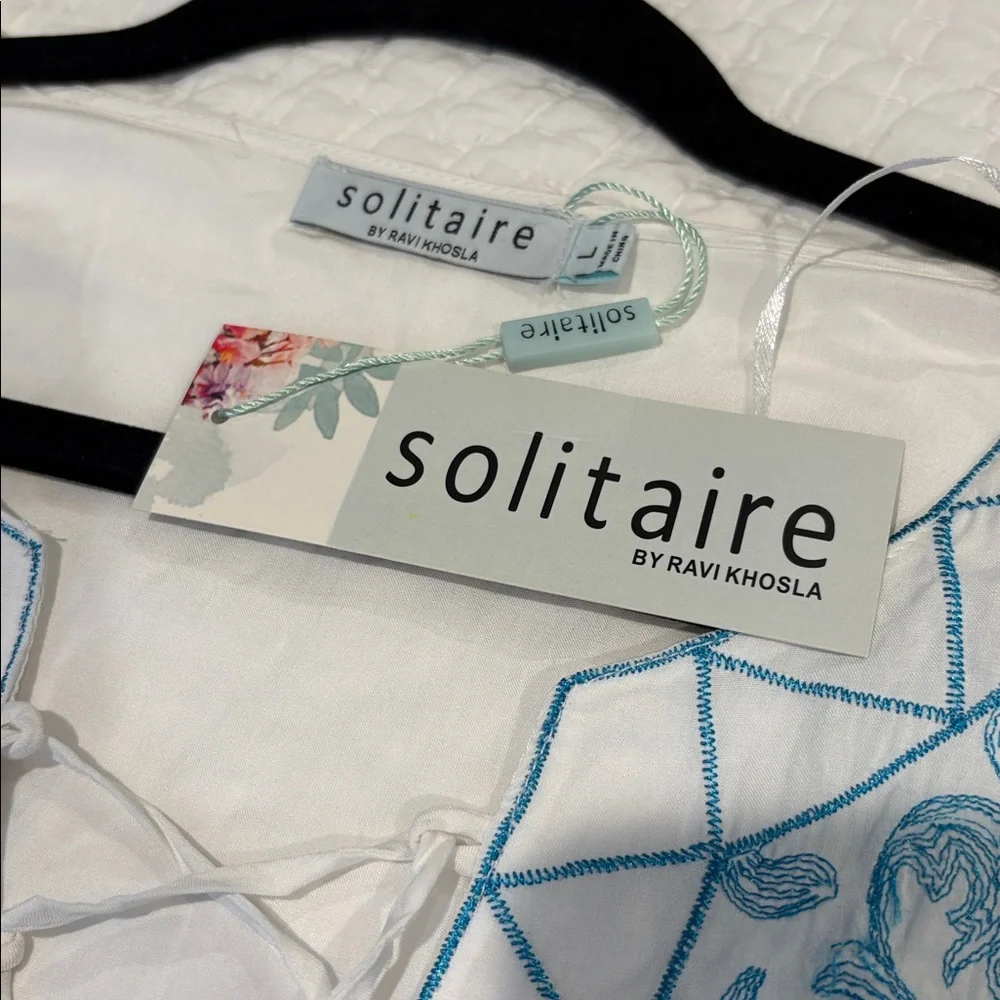 Solitaire White Tunic with Blue Embroidery - Picture 3 of 3
